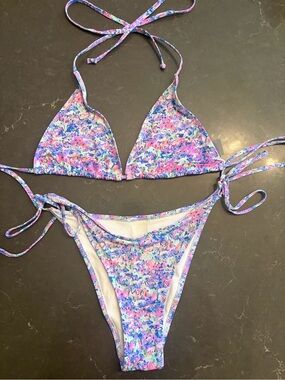 Bright Swimwear Floral Triangle Bikini Set - Purple & Pink ( 25$ top only)